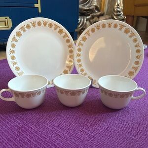 2 Vintage Corning Corelle Butterfly Gold Salad Plates 8 1/2" & 3 Coffee/Mugs
